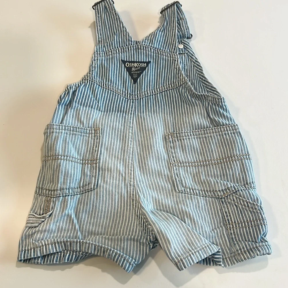 OshKosh B'gosh Blue Denim Overalls - 12m,‎ railroad